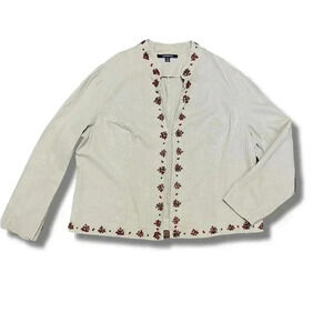 Chadwicks Women's Beaded Tan Top Size 18 Plus Long Sleeve Open Front